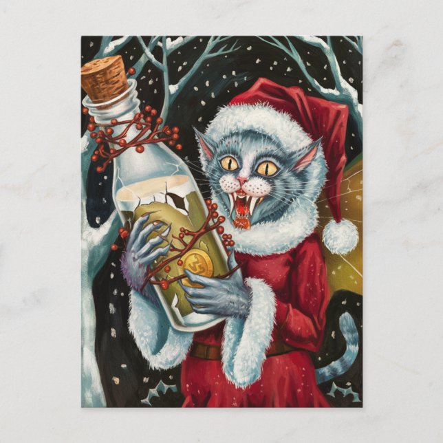 Adorable Christmas Vampire Gray Cat Fairy Postkarte (Vorderseite)