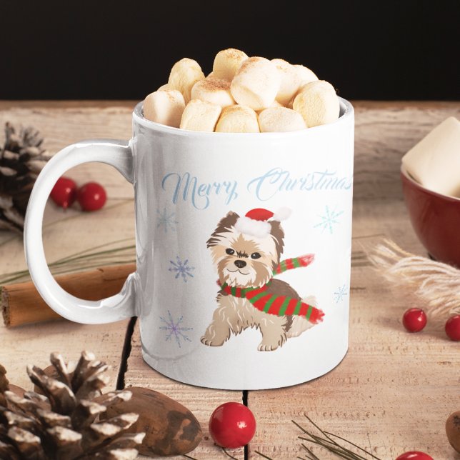 Adorable Christmas Yorkie In Santa Hat Snowflakes  Kaffeetasse (Von Creator hochgeladen)