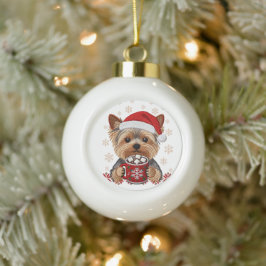 Adorable Christmas Yorkshire Terrier Keramik Kugel-Ornament