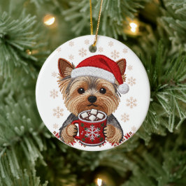 Adorable Christmas Yorkshire Terrier Keramik Ornament