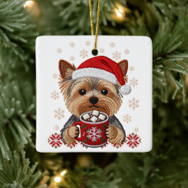 Adorable Christmas Yorkshire Terrier Keramikornament