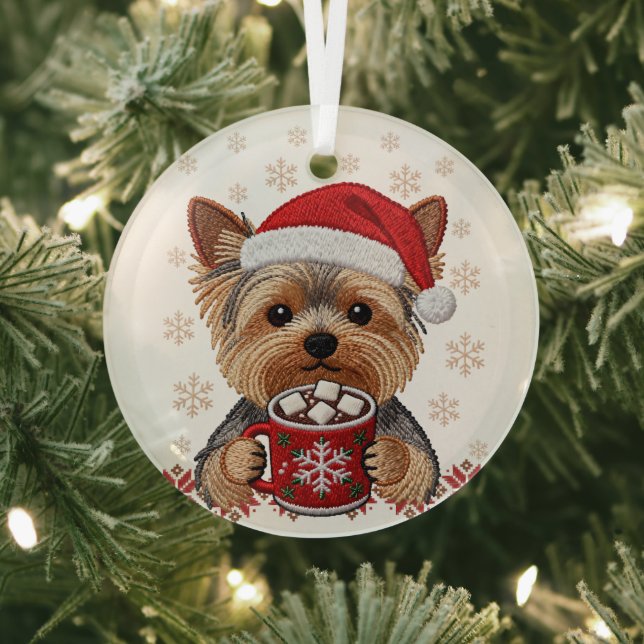 Adorable Christmas Yorkshire Terrier Ornament Aus Glas (InSitu)