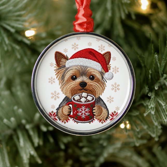 Adorable Christmas Yorkshire Terrier Ornament Aus Metall (Baum)