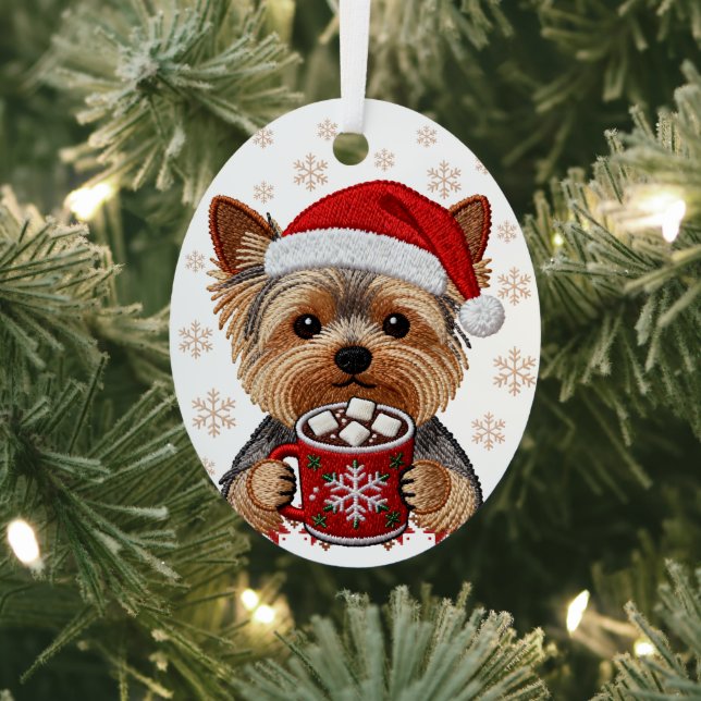 Adorable Christmas Yorkshire Terrier Ornament Aus Metall (InSitu)