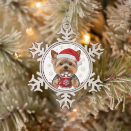 Adorable Christmas Yorkshire Terrier Schneeflocken Zinn-Ornament