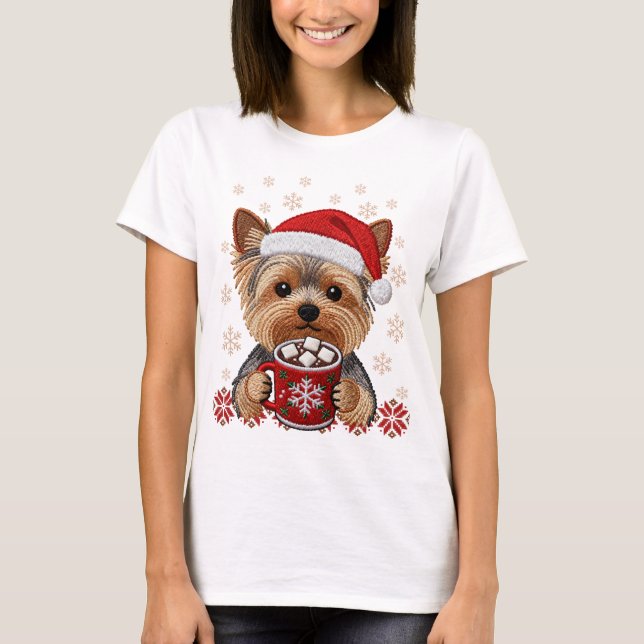 Adorable Christmas Yorkshire Terrier T-Shirt (Vorderseite)
