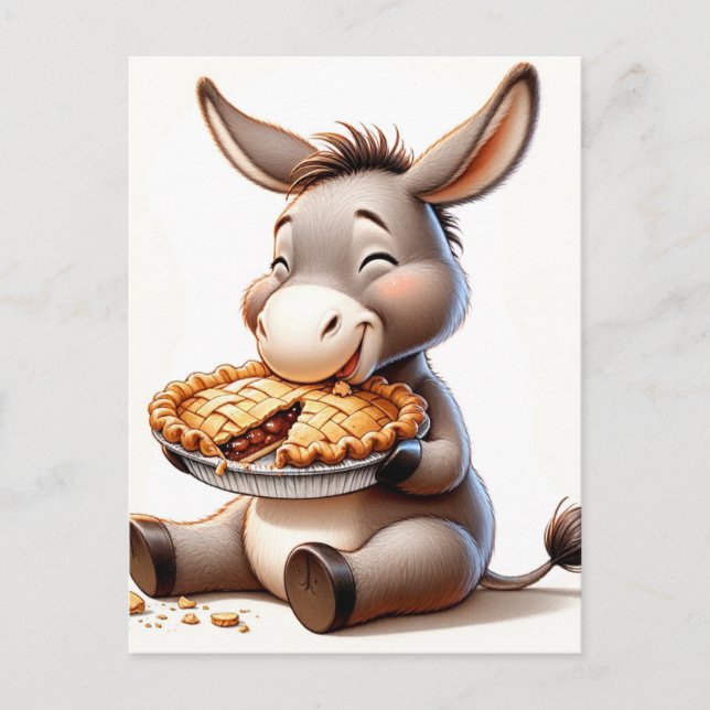 Adorable Chubby Donkey isst Pie Postkarte (Vorderseite)