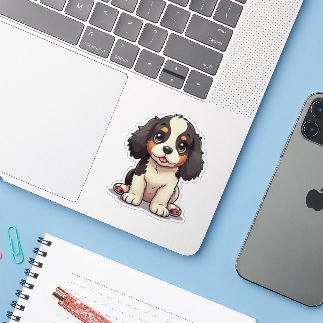 Adorable Cocker Spanisch Puppy - Chibi Style Aufkleber (Laptop mit iPhone)