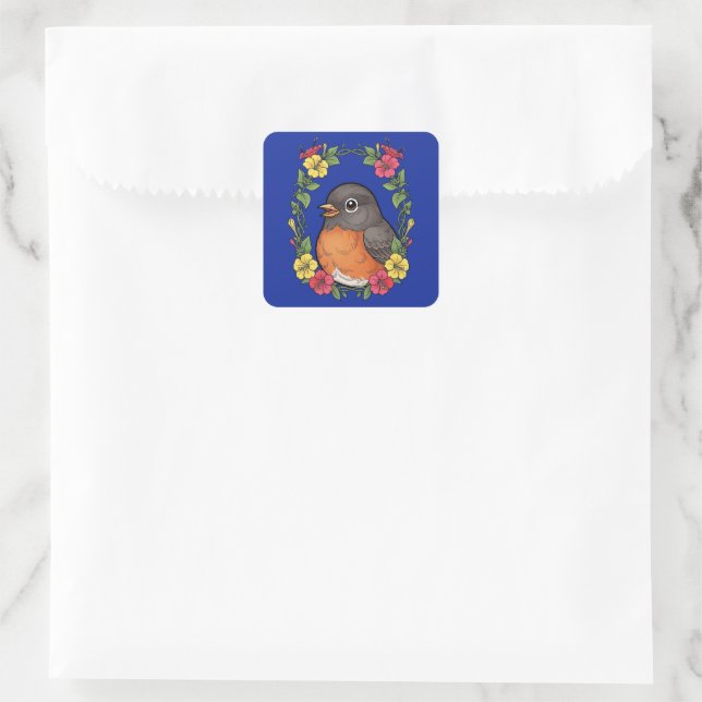Adorable Connecticut Bird With Mirabilis Quadratischer Aufkleber (Tasche)