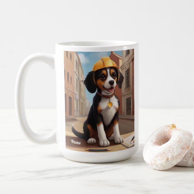 Adorable Construction Worker Hund Niedliche Welpen Kaffeetasse (Mit Donut)