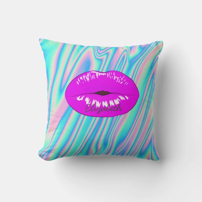 Adorable Coole, trendige Lippen, holografisch Kissen (Vorderseite)