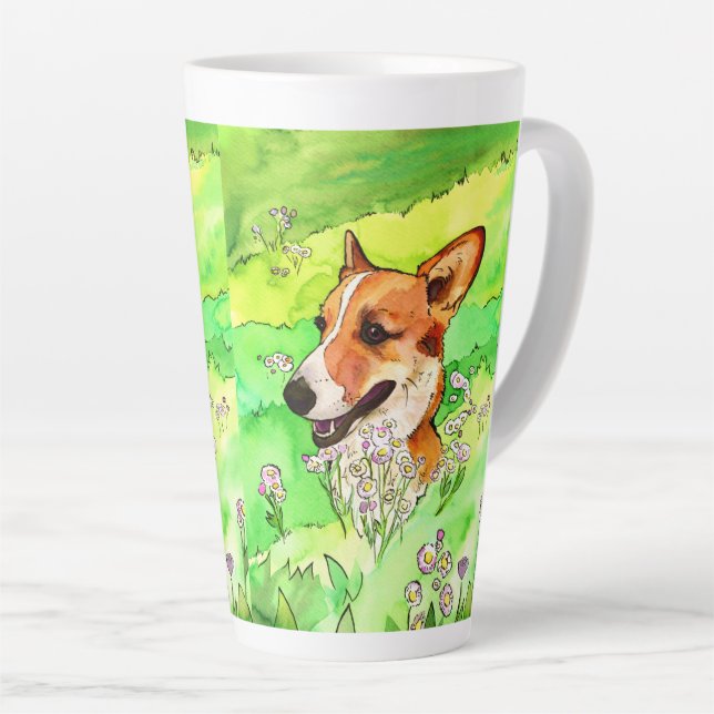 Adorable Corgi in einer Blume Milchtasse (Rechte Ecke)