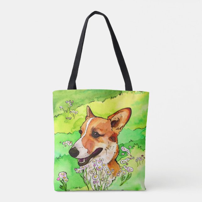 Adorable Corgi in einer Blume Tasche (Rückseite)