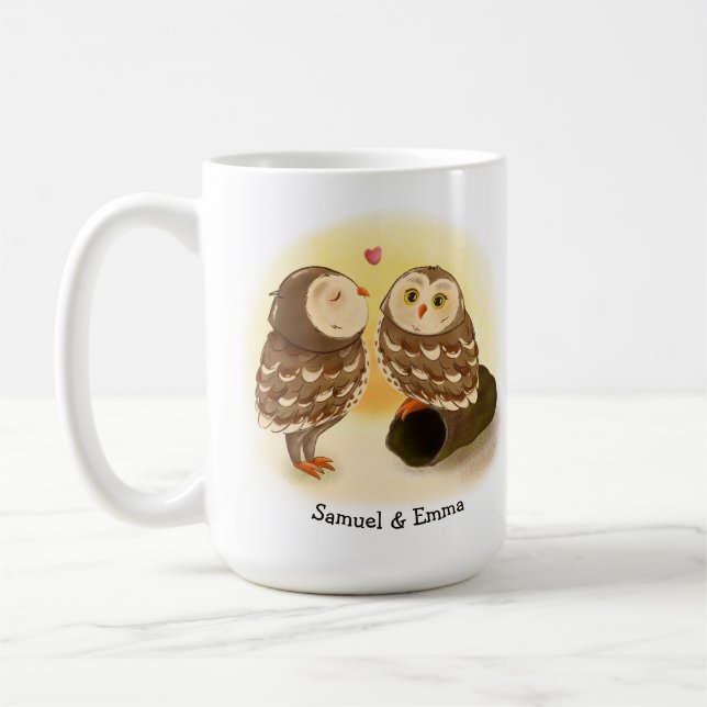 Adorable Couple de Chouette dans la Mug romantique (Gauche)