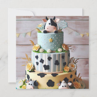 ADORABLE COW CAKE BIRTHDAY EINLADUNG