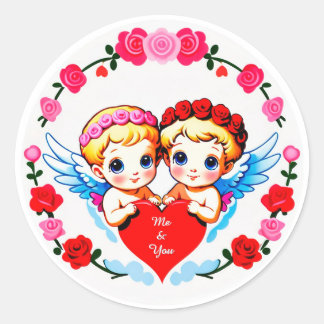 Adorable Cupid Angels Holding Heart Runder Aufkleber