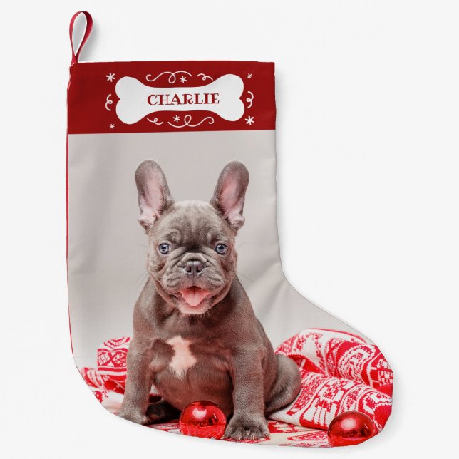 Adorable Custom Foto Pet Dog Kleiner Weihnachtsstrumpf (Vorderseite)