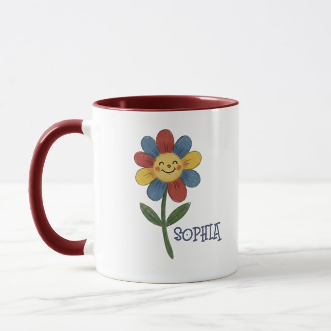 Adorable Custom Name Happy Flower Kids Tasse (Links)