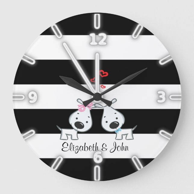 Adorable Cute ,Striped,Dogs In Love-Personalized Große Wanduhr (Vorderseite)