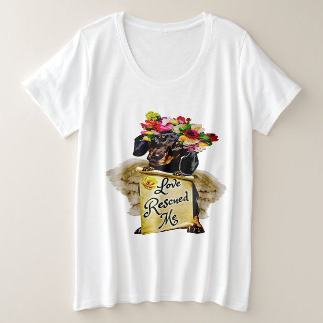 Adorable Dackel Angel Wings Liebe rettet mich Große Größe T-Shirt (Design vorne)