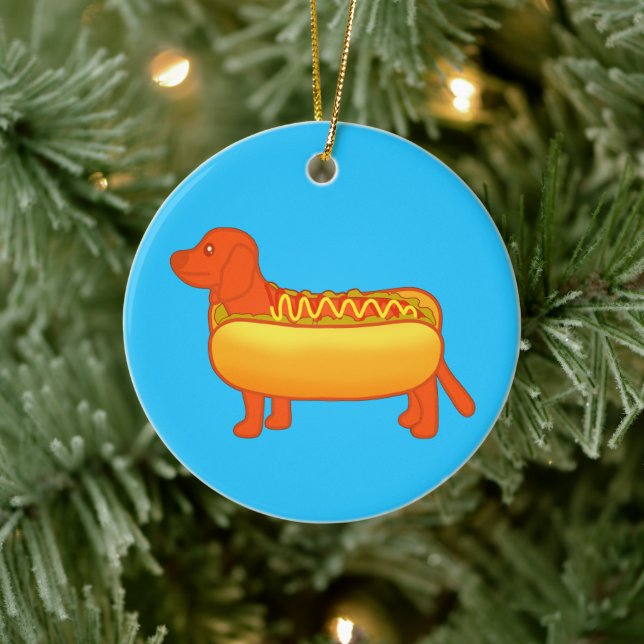 Adorable Dackel Hot Dog Keramik Ornament (Baum)