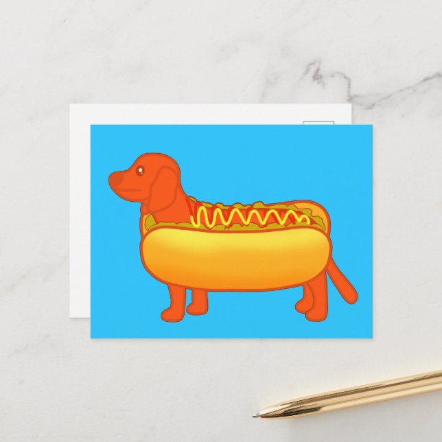 Adorable Dackel Hot Dog Postkarte (Vorderseite/Rückseite Beispiel)