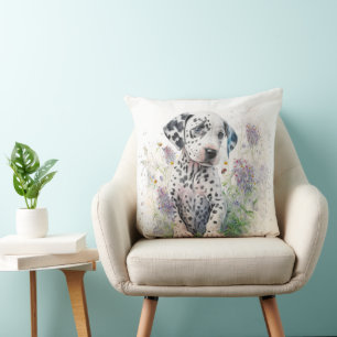 ADORABLE DALMATINER PUPPING HUND MIT WILDBLUMEN KISSEN