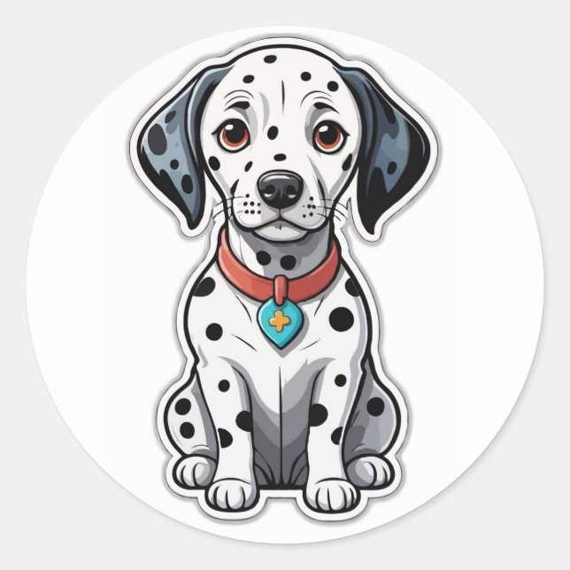 Adorable Dalmatiner Welpensticker: Niedlicher Gepu Runder Aufkleber (Vorderseite)