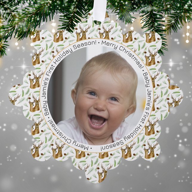Adorable Deer Pattern Baby's First Christmas Ornament Karte (Von Creator hochgeladen)