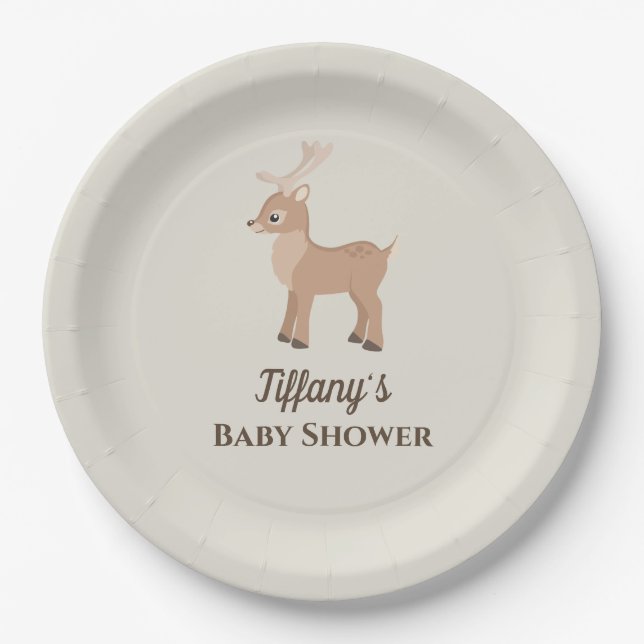Adorable Deer Woodland Baby Dusche Pappteller (Vorderseite)