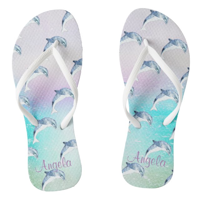 Adorable Delfine, Pinselstriche Personalisiert Flip Flops (Fußbett)