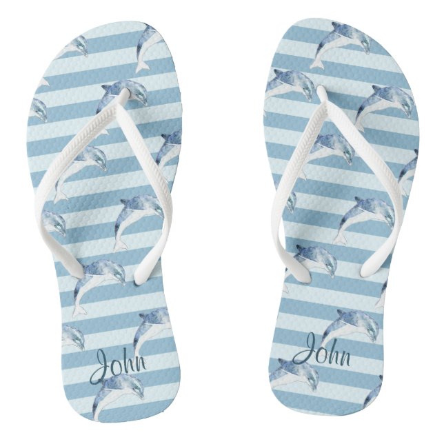 Adorable Delphine auf hellblauen Streifen Flip Flops (Fußbett)