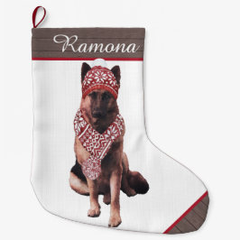 Adorable Deutscher Hirte in Weihnachtsmannmütze Großer Weihnachtsstrumpf