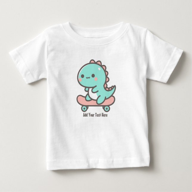 Adorable Dino auf der Skateboard Personalisierter  Baby T-shirt (Vorderseite)