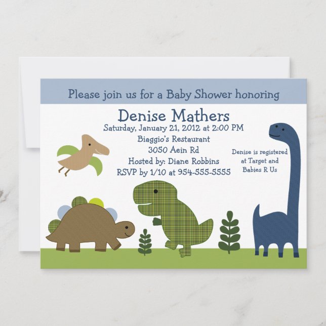 Adorable Dinosaur/Dino Baby shower Invitation (Devant)