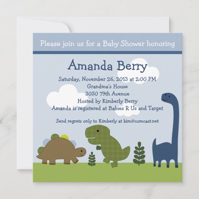 Adorable Dinosaur/Dino Baby shower Invitation (Devant)