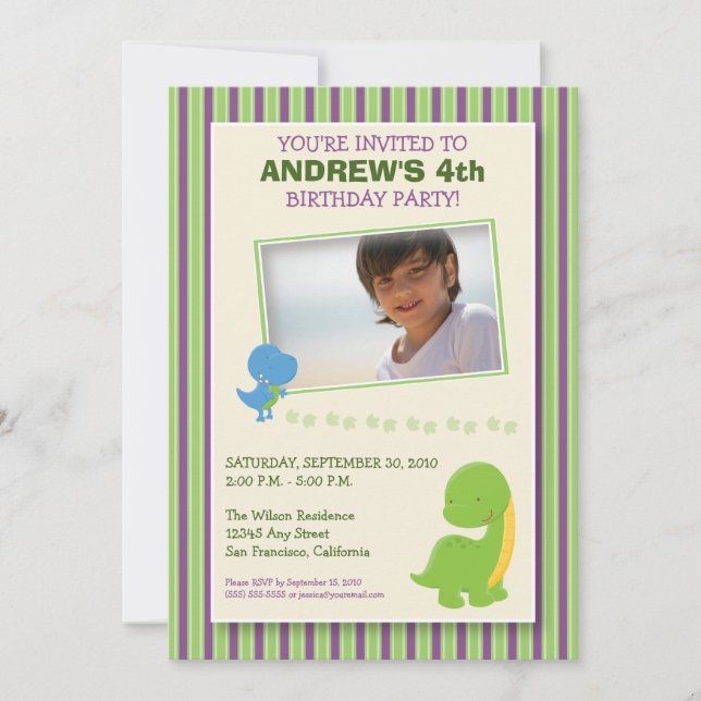 Adorable Dinosaur Geburtstagsparty Einladung (grün (Vorderseite)