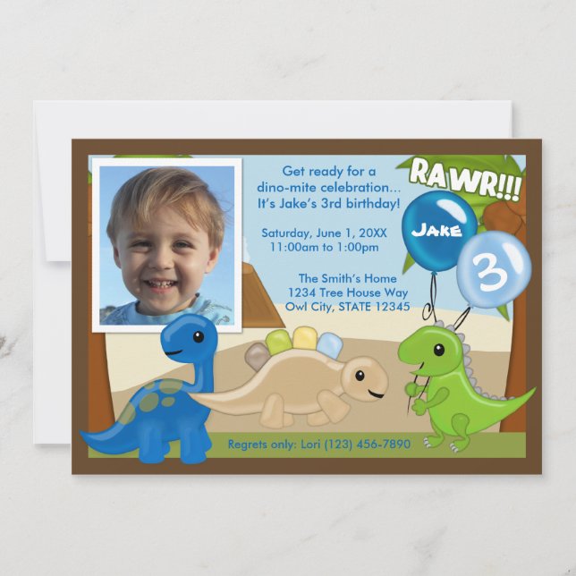 Adorable Dinosaurier Geburtstagseinladung (Foto) Einladung (Vorderseite)