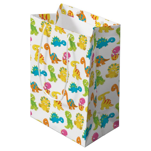 Adorable Dinosaurier Mittlere Geschenktüte (Vorderseite Schrägansicht)