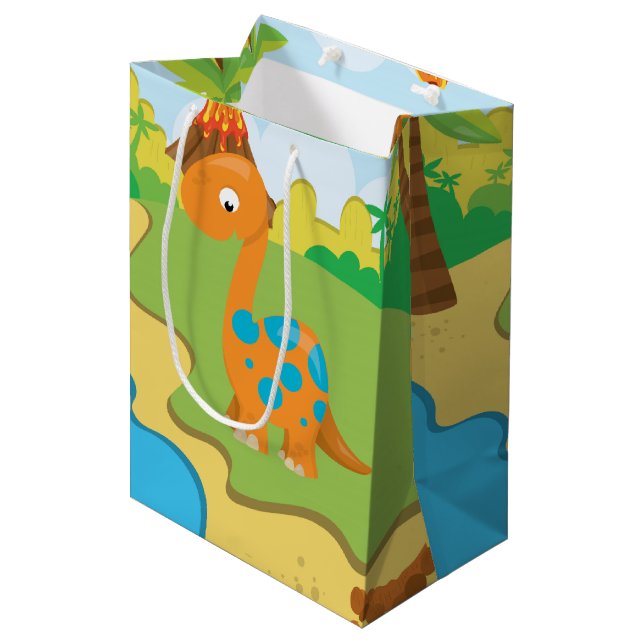 Adorable Dinosaurier Mittlere Geschenktüte (Vorderseite Schrägansicht)