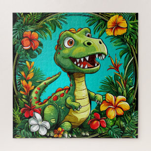 Adorable Dinosaurier umgeben von farbenfrohen Blum