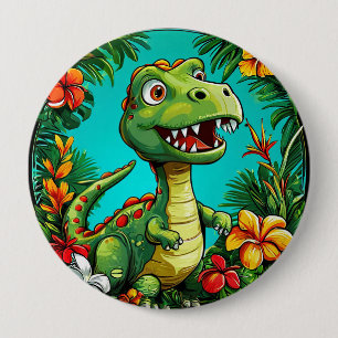 Adorable Dinosaurier umgeben von farbenfrohen Blum Button
