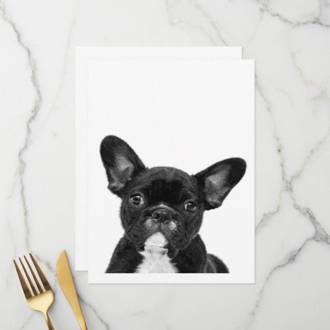 Adorable Dog | Black French Bulldog Face Menükarte (Vorderseite/Rückseite Beispiel)