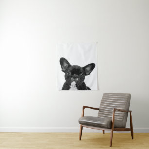 Adorable Dog Black French Bulldog Face Wandteppich