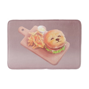 Adorable Dog Face Burger mit Fries Badematte