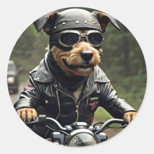 Adorable Dog Riding Motorradaufkleber Runder Aufkleber