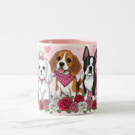 Adorable Dog Trio Roses Pet Lover Coffee Mug Zweifarbige Tasse