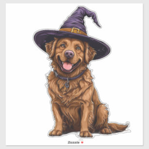 Adorable Dog Wear Lila Wizard Hat Aufkleber
