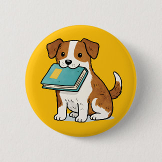 Adorable Dog with Book Button