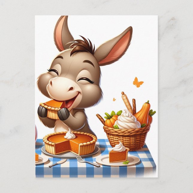 Adorable Donkey isst Pie Postkarte (Vorderseite)